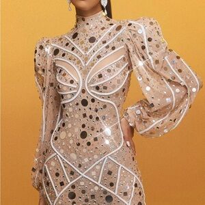 Silver Sequins Rhinestones Big Sleeves Dress Birthday Outfit....